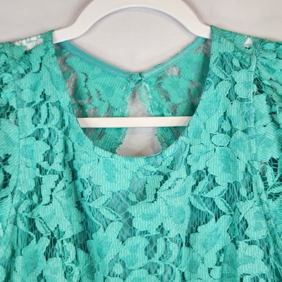 Pink Lily Dress Womens Large Turquoise Floral Lace Casual Backless Knee Length - Picture 6 of 13